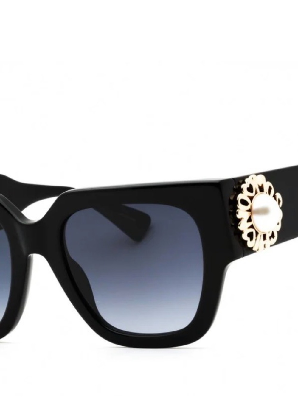 Moschino Black Sunglasses with Gold Filigree and Pearl